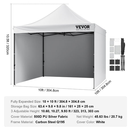 Pop Up Canopy Tent Outdoor Gazebo Tent 10x10FT with Sidewalls & Bag White