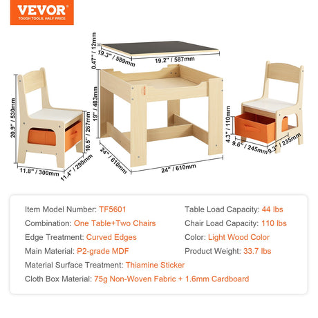 Kids Table and Chair Set Wooden Activity Table with Storage Space & Boxes