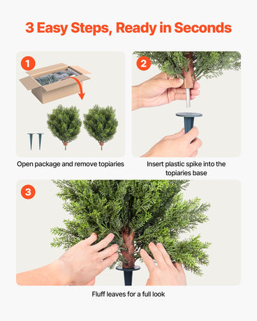 VEVOR Artificial Topiary Cypress Trees with Ground Spike, 2 Set 406mm Faux Shrubs & Bushes Potted Plants, Fake Silk Tree Look Real for Decor Front Porch Outdoor Indoor Patio Garden Balcony Backyard
