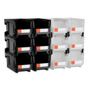 VEVOR Plastic Stackable Storage Bins, 37.7 x 21.5 x 18 cm (12 Pack), Plastic Containers for Organizing & Storage Bins for Garage, Small Parts, Office Supplies, Other Accessories, Black & Transparent