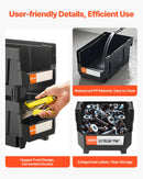 VEVOR Plastic Stackable Storage Bins, 37.7 x 21.5 x 18 cm (12 Pack), Plastic Containers for Organizing & Storage Bins for Garage, Small Parts, Office Supplies, Other Accessories, Black & Transparent
