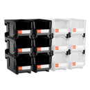 VEVOR Plastic Stackable Storage Bins, 37.7 x 21.5 x 18 cm (12 Pack), Plastic Containers for Organizing & Storage Bins for Garage, Small Parts, Office Supplies, Other Accessories, Black & Transparent