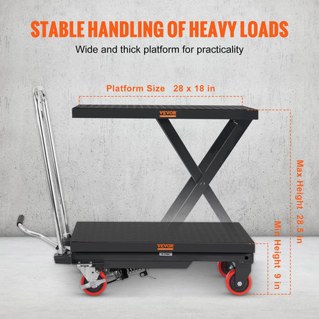 VEVOR Hydraulic Lift Table Cart, 330lbs Capacity 28.5