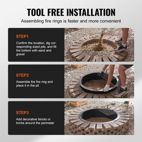 VEVOR Fire Pit Ring, Fire Pit Insert with Barbecue Fire Ring, 40-In Outer/36-In Inner Diameter, 8.5in Height, Carbon Steel Liner DIY Campfire Ring above/In-Ground, for Outdoor Camping, Bonfires