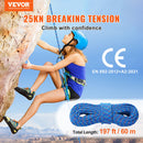 VEVOR 10.2mm Dynamic Climbing Rope, 60M(197ft) Outdoor Rock Climbing Rope 25KN Breaking Tension, Stretchable Fiber Rope with Steel Snap Hooks for Escape, Rappelling, Fire Rescue, Blue