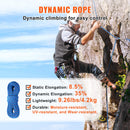 VEVOR 10.2mm Dynamic Climbing Rope, 60M(197ft) Outdoor Rock Climbing Rope 25KN Breaking Tension, Stretchable Fiber Rope with Steel Snap Hooks for Escape, Rappelling, Fire Rescue, Blue