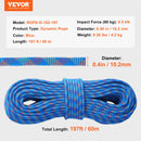 VEVOR 10.2mm Dynamic Climbing Rope, 60M(197ft) Outdoor Rock Climbing Rope 25KN Breaking Tension, Stretchable Fiber Rope with Steel Snap Hooks for Escape, Rappelling, Fire Rescue, Blue