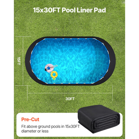 Oval Pool Liner Pad, 15 x 30 ft Pool Liner Pad for Above Ground Swimming Pools, Extra-Thick Pool Mat, Prevents Punctures, Recycled Geotextile Material Underlayment Pad, Extend Liner Life