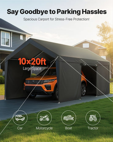 Carport Car Canopy 12x20FT Heavy Duty Car Shelter with Sidewalls White