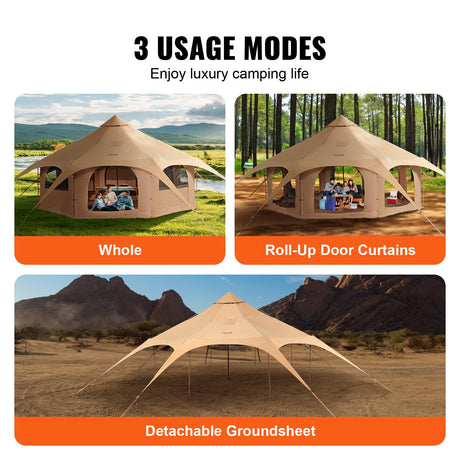 Canvas Tent 4 Seasons 5 m/16.4 ft Bell Tent for Camping with Stove Jack