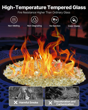 Fire Glass, 10 LBS / 4.5 KG High-Temperature Resistant Fireplace Rocks, 1/2-Inch / 12.7 mm Reflective & Smokeless Firepit Glass Rock, High Luster Stone Landscaping for Fire Pit Table, Gold