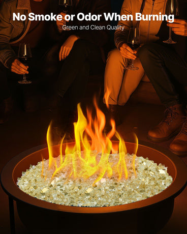 Fire Glass, 10 LBS / 4.5 KG High-Temperature Resistant Fireplace Rocks, 1/2-Inch / 12.7 mm Reflective & Smokeless Firepit Glass Rock, High Luster Stone Landscaping for Fire Pit Table, Gold