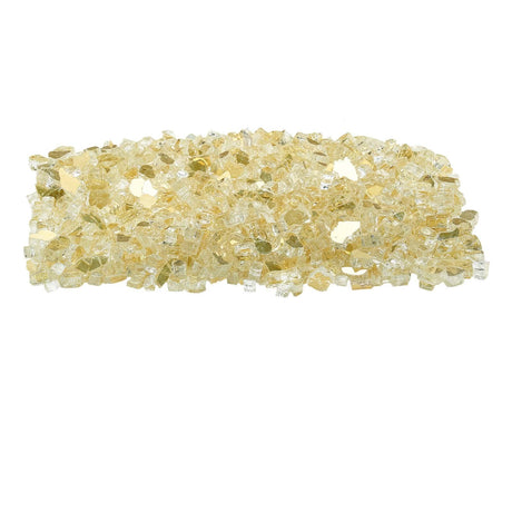 Fire Glass, 10 LBS / 4.5 KG High-Temperature Resistant Fireplace Rocks, 1/2-Inch / 12.7 mm Reflective & Smokeless Firepit Glass Rock, High Luster Stone Landscaping for Fire Pit Table, Gold