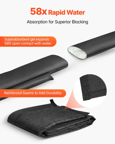VEVOR Flood Barrier, 10 Pack, 1530 x 210 mm Flood Bags with Bucket, Reusable Water Absorbent Barrier Activated by Water, Sandless Sandbags Blockage, Flooding Prevention Bags for Basement, Garage, Doorway