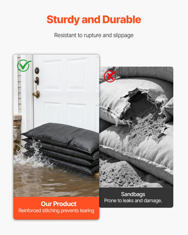 VEVOR Flood Barrier, 10 Pack, 430 x 830 mm Flood Bags with Bucket, Reusable Water Absorbent Barrier Activated by Water, Sandless Sandbags Blockage, Flooding Prevention Bags for Door, Basement, Garage