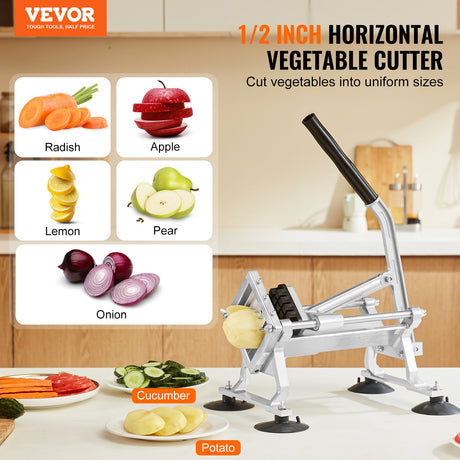 Commercial Vegetable Slicer, 1/2 inch Fruit Slicer, Stainless Steel and Aluminum Alloy Vegetable Cutter Slicer Machine, Manual Slicer with Non-slip Feet, for Radishes, Onions, Potatoes, Lemons