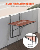 Balcony Hanging Table, 610 x 410 mm Metal Folding Balcony Railing Table, Outdoor Balcony Bar Table for Railings, 5-Level Adjustable, Fit Railing from 1" to 4.7", Serving Table for Patio & Deck