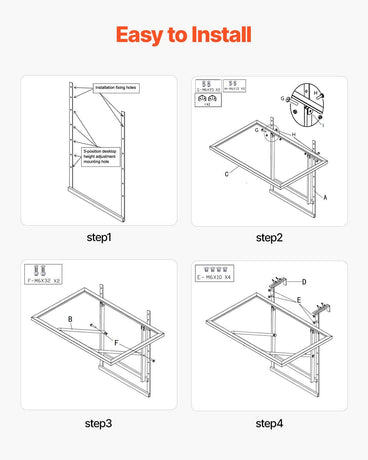 Balcony Hanging Table, 610 x 410 mm Metal Folding Balcony Railing Table, Outdoor Balcony Bar Table for Railings, 5-Level Adjustable, Fit Railing from 1