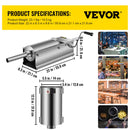Manual Sausage Stuffer, 5 L / 11 LBS Horizontal Sausage Machine, Dual-Speed Meat Stuffer, Made of Food-Grade 304 Stainless Steel, Includes 5 Stuffing Tubes, for Home Kitchen Restaurant Commercia