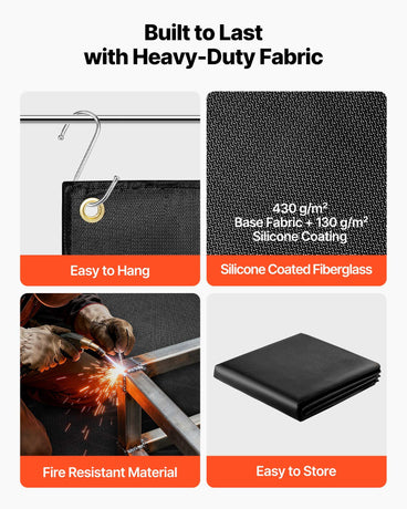 VEVOR Welding Blanket, 1219mm x 1829mm Silicone Coated Fiberglass Welding Blanket, 1800°F Heat Resistant Safety Protection Blankets, Flame Retardant Fireproof Insulation Mat with Metal Grommets