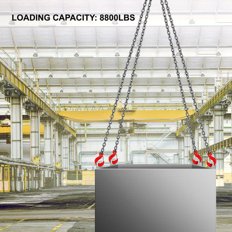 VEVOR Chain Sling, 8 mm x 1m Lifting Chains with Hooks, G80 Engine Chain Hoist Lifts, 5 Ton Load Capacity Lifting Sling Chains for Engine Hoist, Engine Lift Chain with 4 Leg Grab Hooks Heavy Duty