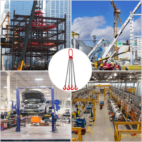 VEVOR Chain Sling, 8 mm x 1m Lifting Chains with Hooks, G80 Engine Chain Hoist Lifts, 5 Ton Load Capacity Lifting Sling Chains for Engine Hoist, Engine Lift Chain with 4 Leg Grab Hooks Heavy Duty