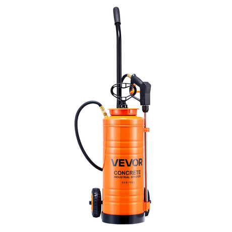 VEVOR Industrial Concrete Sprayer with Wheeled Cart, 14L Stainless Steel Sprayer, Heavy Duty Tri-Poxy Pump Sprayers, 52cm Wand, 1.2m & 3m Hoses, 2 Brass Nozzles for Construction, Lawn & Garden