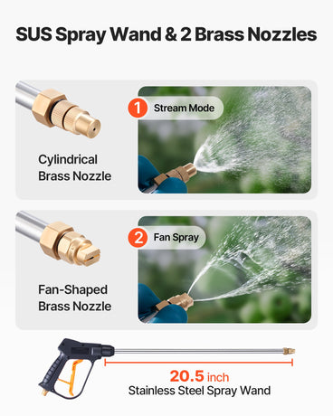 VEVOR Industrial Concrete Sprayer with Wheeled Cart, 14L Stainless Steel Sprayer, Heavy Duty Tri-Poxy Pump Sprayers, 52cm Wand, 1.2m & 3m Hoses, 2 Brass Nozzles for Construction, Lawn & Garden