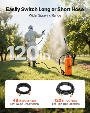 VEVOR Industrial Concrete Sprayer with Wheeled Cart, 14L Stainless Steel Sprayer, Heavy Duty Tri-Poxy Pump Sprayers, 52cm Wand, 1.2m & 3m Hoses, 2 Brass Nozzles for Construction, Lawn & Garden