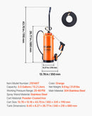 VEVOR Industrial Concrete Sprayer with Wheeled Cart, 14L Stainless Steel Sprayer, Heavy Duty Tri-Poxy Pump Sprayers, 52cm Wand, 1.2m & 3m Hoses, 2 Brass Nozzles for Construction, Lawn & Garden