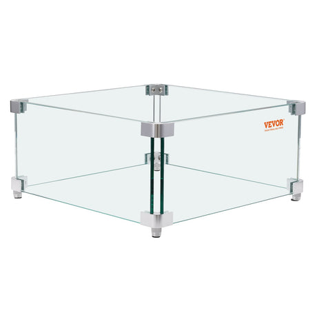 Gas Fire Pit Wind Guard for Square Fire Table, 380 x 380 x 180 mm Clear Tempered Wind Guard for Firepits, 8mm Thick Square Glass Shield, Glass Panel with Hard Corner Bracket & Feet