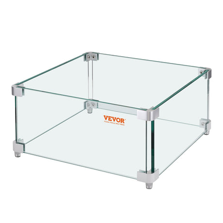 Gas Fire Pit Wind Guard for Square Fire Table, 380 x 380 x 180 mm Clear Tempered Wind Guard for Firepits, 8mm Thick Square Glass Shield, Glass Panel with Hard Corner Bracket & Feet