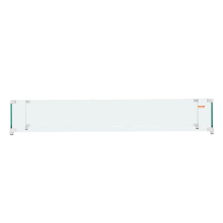 Gas Fire Pit Wind Guard for Square Fire Table, 595 x 190 x 165 mm Clear Tempered Wind Guard for Firepits, 8mm Thick Square Glass Shield, Glass Panel with Hard Corner Bracket & Feet