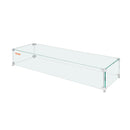 Gas Fire Pit Wind Guard for Square Fire Table, 595 x 190 x 165 mm Clear Tempered Wind Guard for Firepits, 8mm Thick Square Glass Shield, Glass Panel with Hard Corner Bracket & Feet