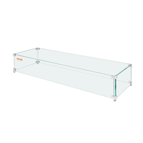 Gas Fire Pit Wind Guard for Square Fire Table, 595 x 190 x 165 mm Clear Tempered Wind Guard for Firepits, 8mm Thick Square Glass Shield, Glass Panel with Hard Corner Bracket & Feet