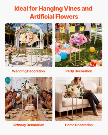 VEVOR Wedding Flower Stand, 10PCS 40cm Column Flower Stand, Floral Stands with Acrylic Laminate, Gold Rectangular Floral Display Rack for Wedding, Party, Birthday, Home,  Gold Centerpiece Stands