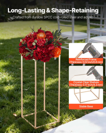 VEVOR Wedding Flower Stand, 10PCS 60cm Column Flower Stand, Floral Stands with Acrylic Laminate, Gold Rectangular Floral Display Rack for Wedding, Party, Birthday, Home,  Gold Centerpiece Stands