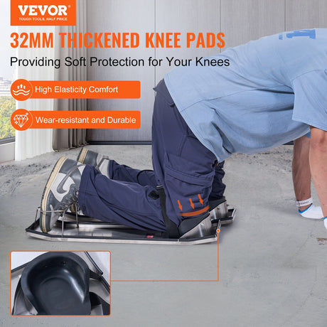 VEVOR Concrete Knee Boards Stainless Steel, 30'' x 8'' Concrete Sliders, Knee Boards For Concrete, Concrete Knee Pads Moving Sliders, with Knee Pads & Board Straps for Cement and Concrete Finishing