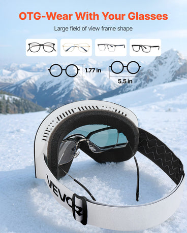 VEVOR Frameless Ski Goggles, Magnet Cylindrical Lens with Pink Revo Coating, OTG Anti fog Snow Goggles for Men Women Youth, TPU Frame & Ventilation Structure, Fit for Skiing, Skating, Snowboarding