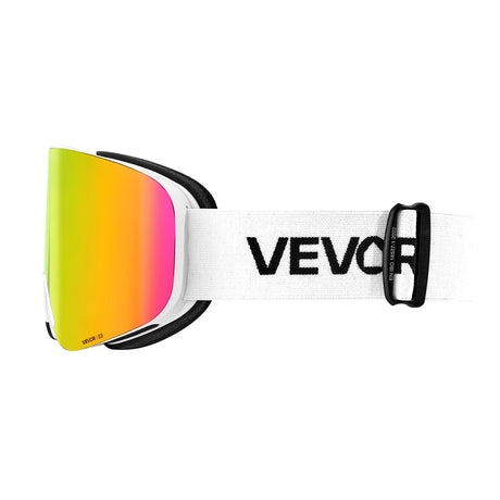 VEVOR Frameless Ski Goggles, Magnet Cylindrical Lens with Pink Revo Coating, OTG Anti fog Snow Goggles for Men Women Youth, TPU Frame & Ventilation Structure, Fit for Skiing, Skating, Snowboarding
