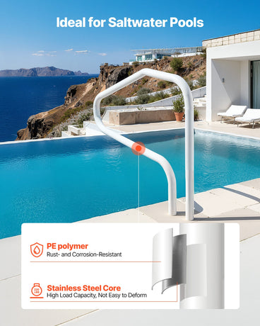 VEVOR Pool Rail, 122 x 81.3 cm Pool Handrail, 100kg Load Capacity Heavy Duty Stainless Steel Swimming Handrail, Seamless Welding, Recessed or Base Mount, for Poolside, Water Parks, Spa Centers