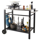 Outdoor Grill Dining Cart with Double-Shelf, 85*55cm BBQ Movable Food Prep Table, Multifunctional Stainless Steel Table Top, Portable Modular Carts for Pizza Oven, Worktable with 2 Wheels, Carry Handle
