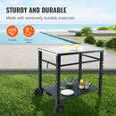 Outdoor Grill Dining Cart with Double-Shelf, 85*55cm BBQ Movable Food Prep Table, Multifunctional Iron Table Top, Portable Modular Carts for Pizza Oven, Worktable with 2 Wheels, Carry Handle, Black