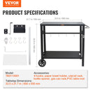 Outdoor Grill Dining Cart with Double-Shelf, 85*55cm BBQ Movable Food Prep Table, Multifunctional Iron Table Top, Portable Modular Carts for Pizza Oven, Worktable with 2 Wheels, Carry Handle, Black