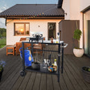 Outdoor Grill Dining Cart with Double-Shelf, 85*55cm BBQ Movable Food Prep Table, Multifunctional Iron Table Top, Portable Modular Carts for Pizza Oven, Worktable with 2 Wheels, Carry Handle, Black