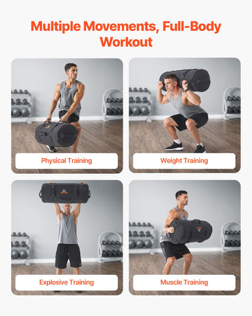 VEVOR Workout Sandbag, Heavy Duty Workout Power Bags with Handles, 23-56 kg Adjustable Slam Bag for Fitness Strength Weight Training Cross-Training, Home Gym Exercise, Black (Unfilled)