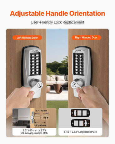 VEVOR Mechanical Keyless Entry Door Lock, 14 Key Mechanical Door Lock with Keys, Mechanical Keypad Door Lock with Handle, Stainless Steel Waterproof Keyless Gate Lock, for Home Office Outdoor Garage