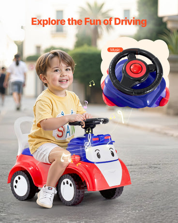VEVOR Ride On Toddler Push Car, Push Car for Toddler 19 to 36 Months, Kids Ride On Toy with Music & Under-seat Storage, 25 kg Load Capacity, Foot-to-Floor Walker for Toddlers Boys Girls, Red