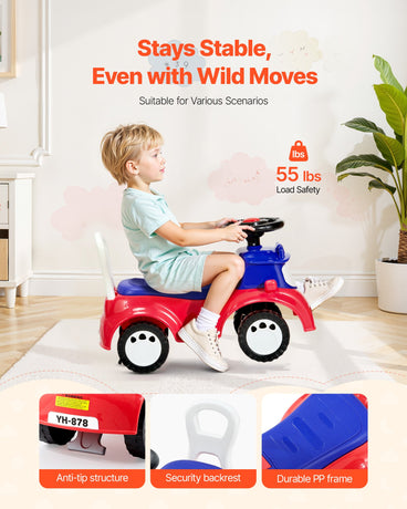 VEVOR Ride On Toddler Push Car, Push Car for Toddler 19 to 36 Months, Kids Ride On Toy with Music & Under-seat Storage, 25 kg Load Capacity, Foot-to-Floor Walker for Toddlers Boys Girls, Red