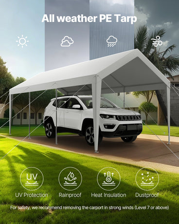 Carport Car Canopy 10 x 20 FT Heavy Duty Portable Car Shelter Tent White